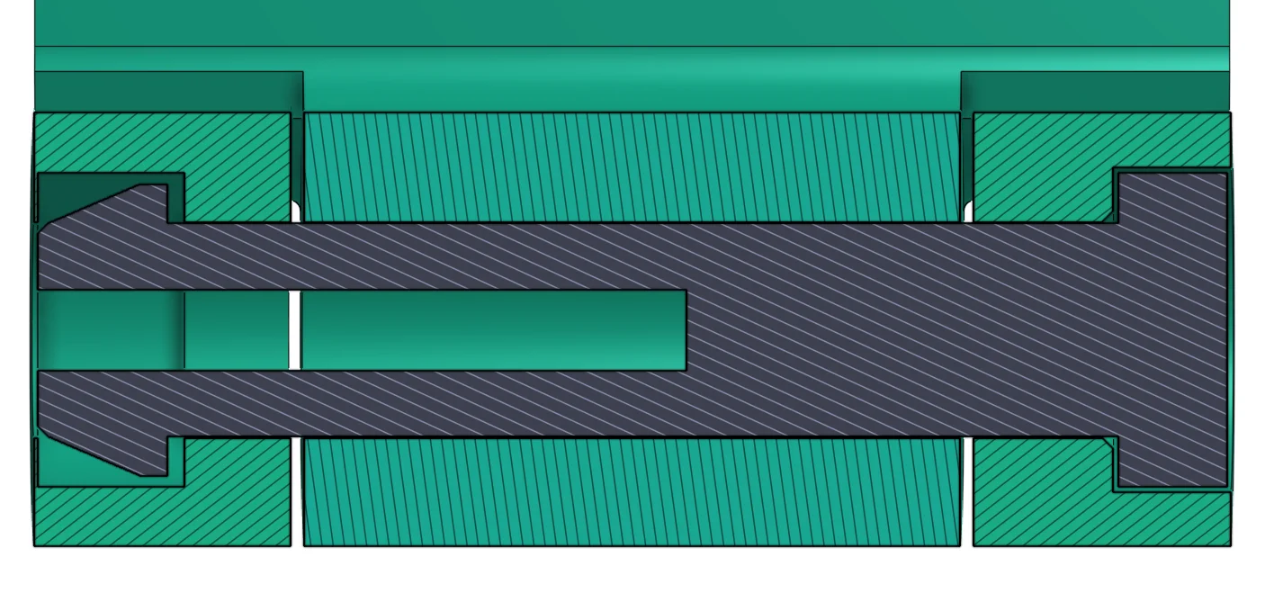 Hinge assembly cross-section in CAD