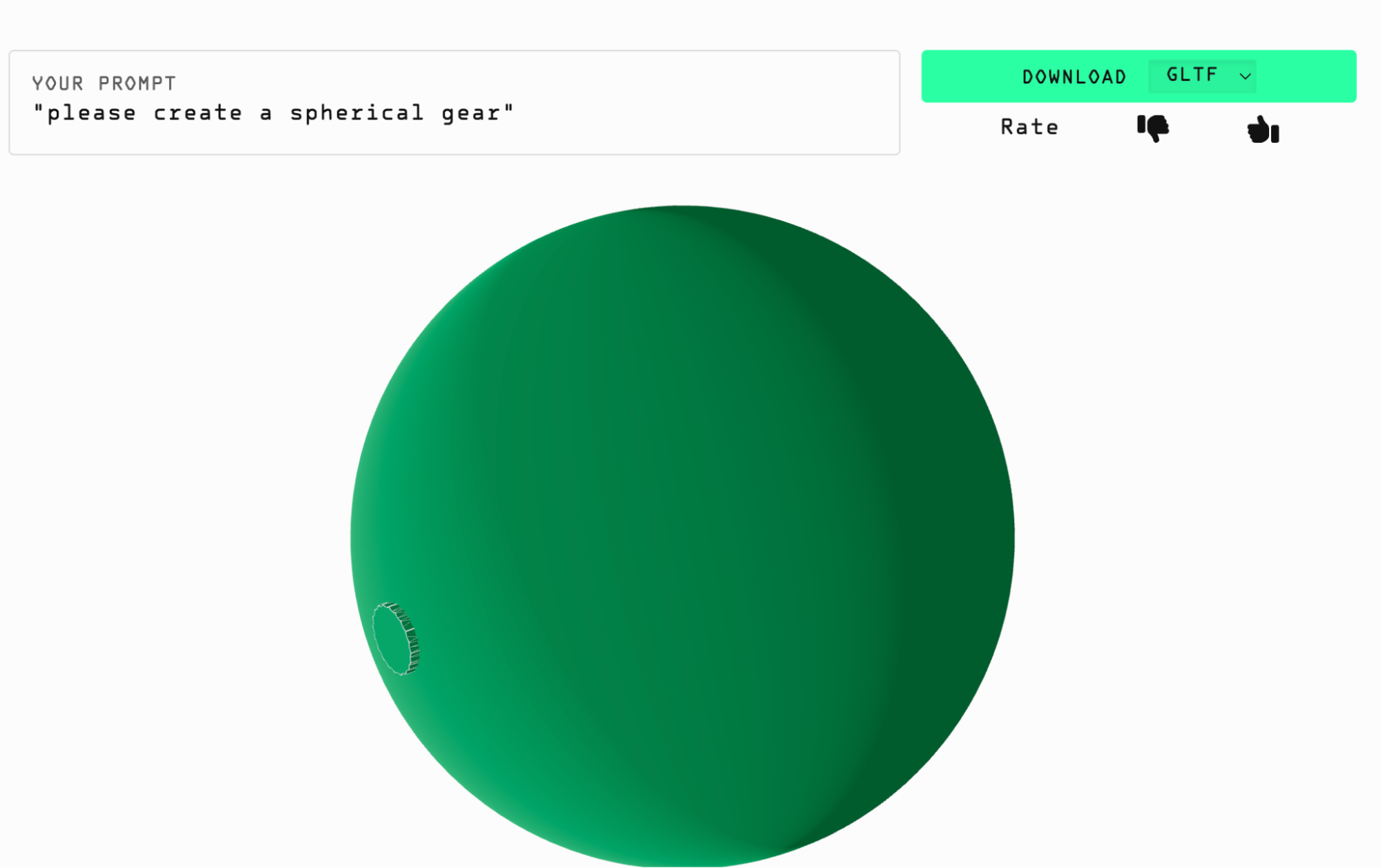text-to CAD prompt and result for a spherical gear
