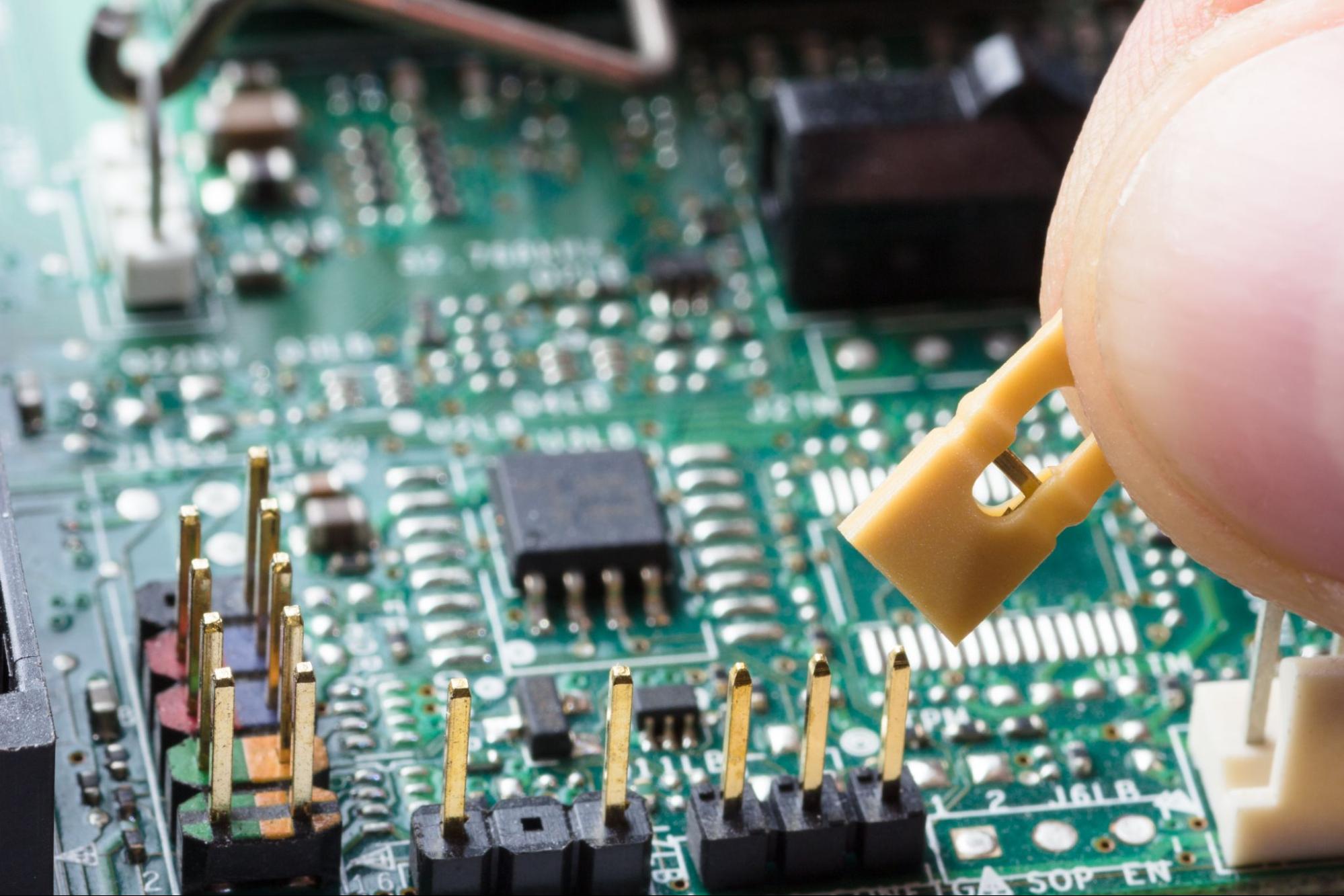 micro injection molding circuit board - Fictiv Circuit boards feature small molded components, including motherboard jumper covers and microconnectors.