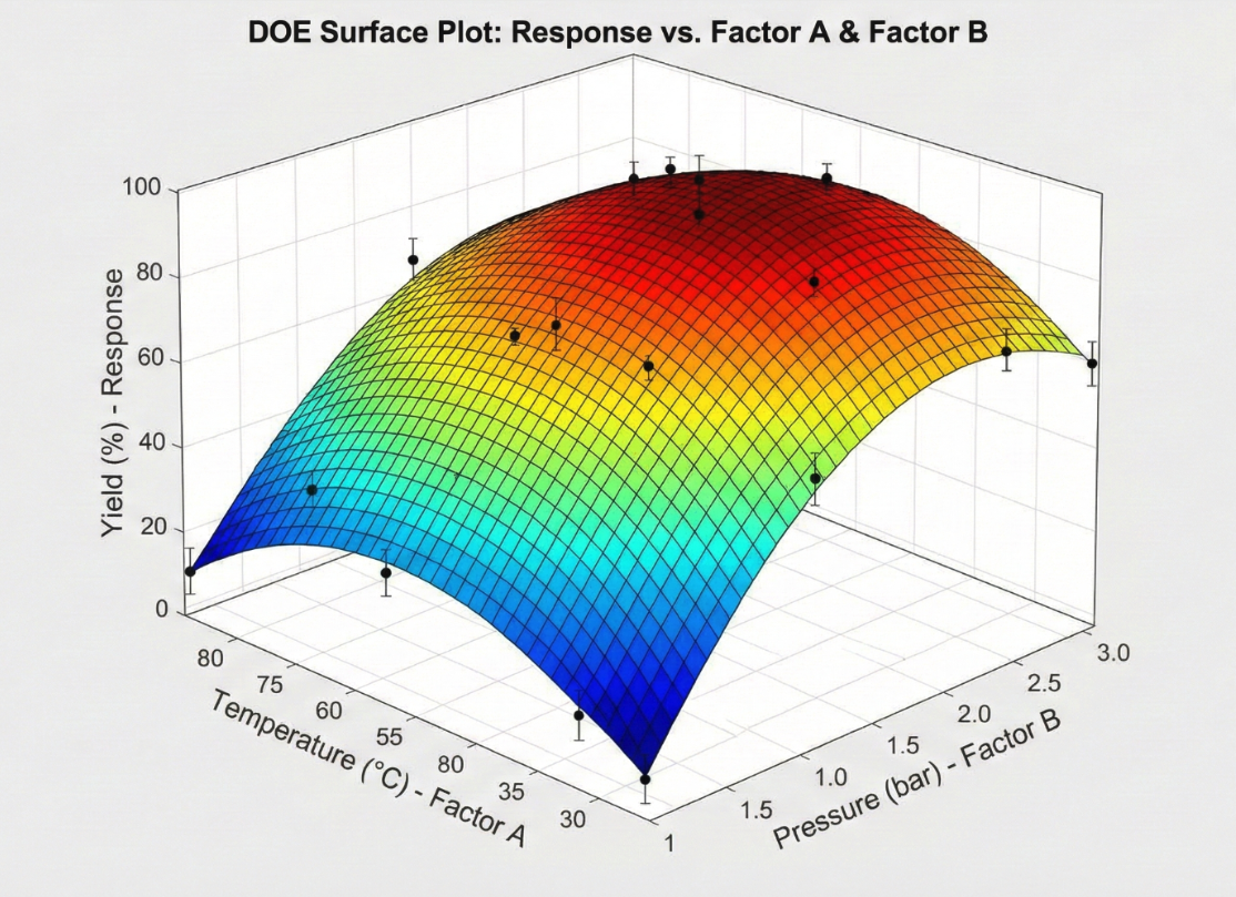 Surface plot based on data points from design of experiments (DOE).