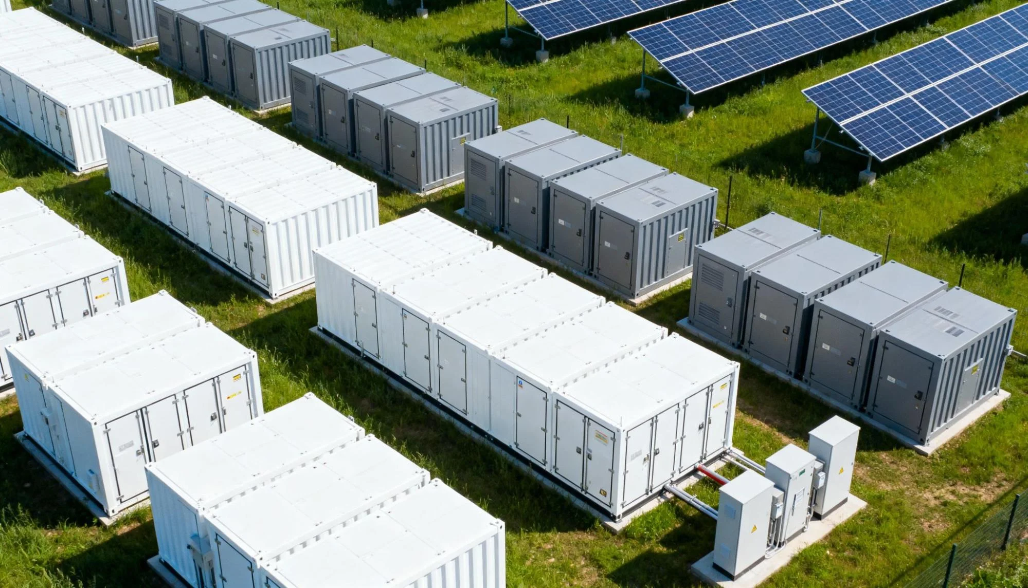 battery energy storage system (BESS) power station with solar panels