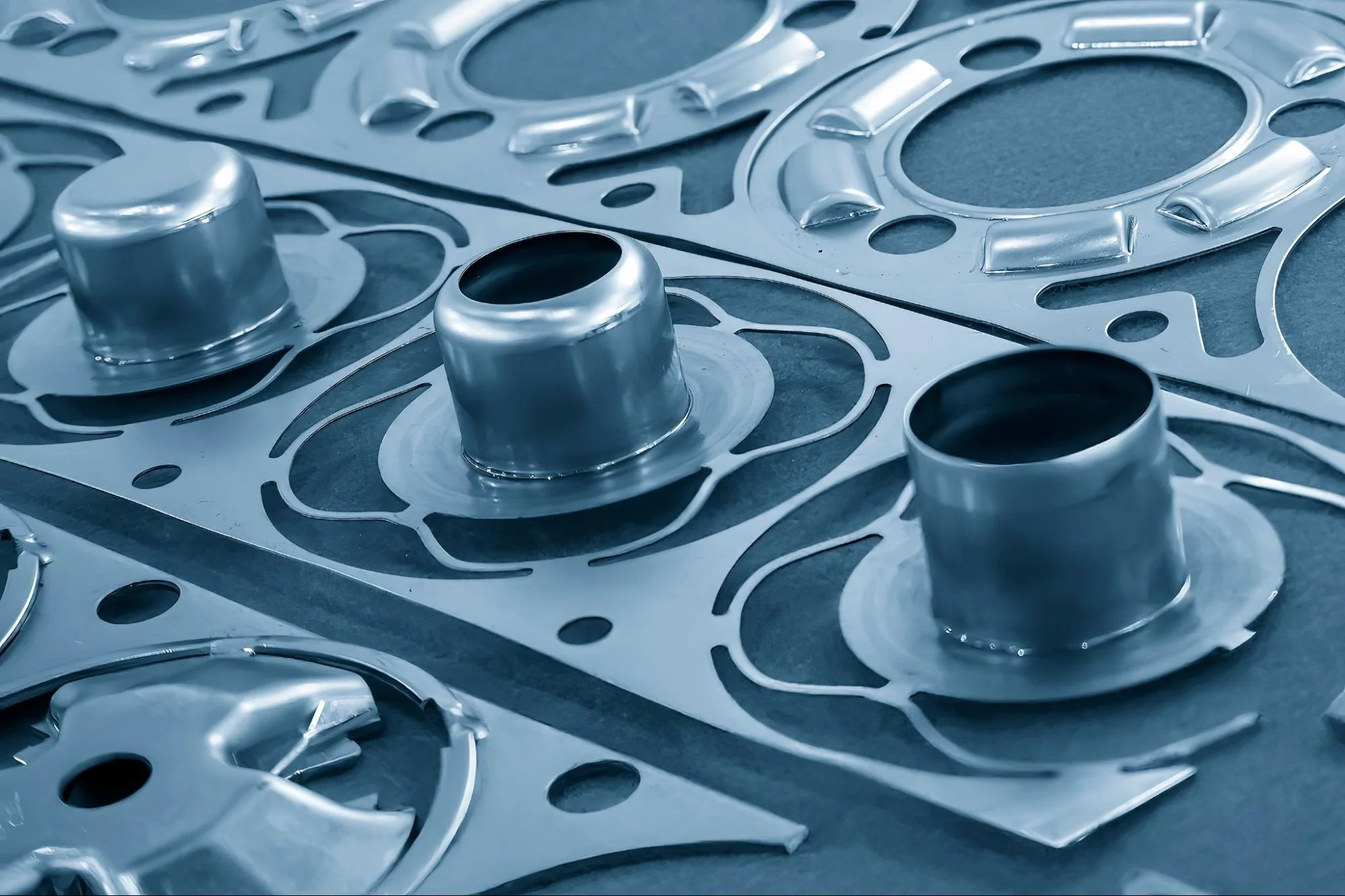 Parts stamped with a progressive die.