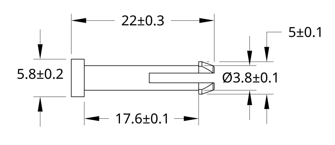tolerance-mistakes-img-1 - Fictiv 2D drawing of a snap-fit pin with tighter tolerances for critical dimensions