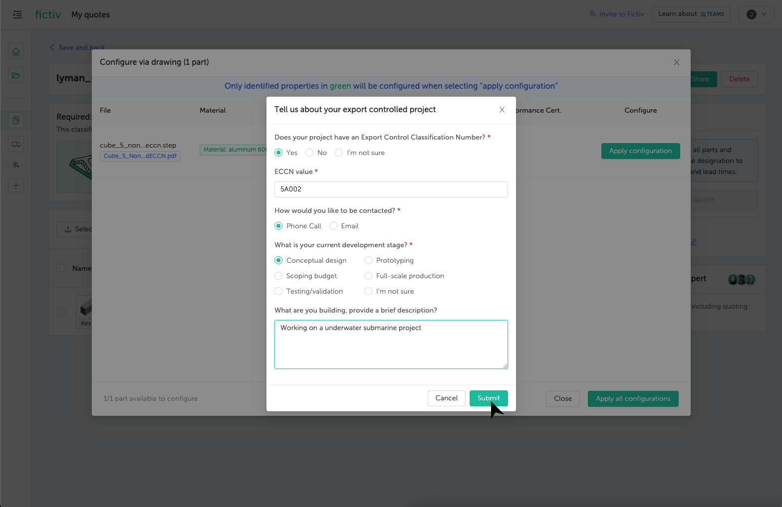 unnamed-1 - Fictiv Export Control Project Request Form in the Fictiv platform