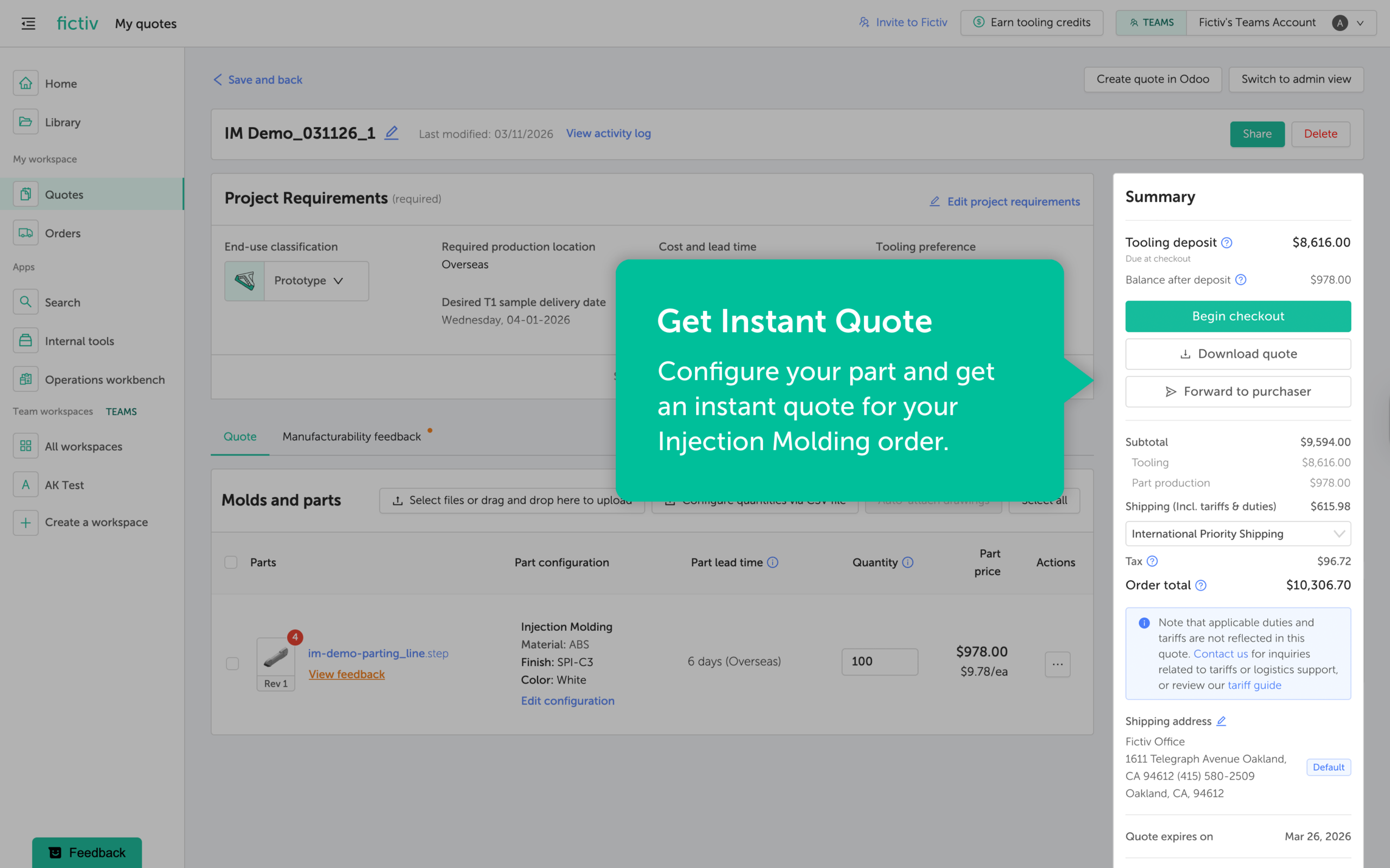 Fictiv Introduces Instant Injection Molding Quotes