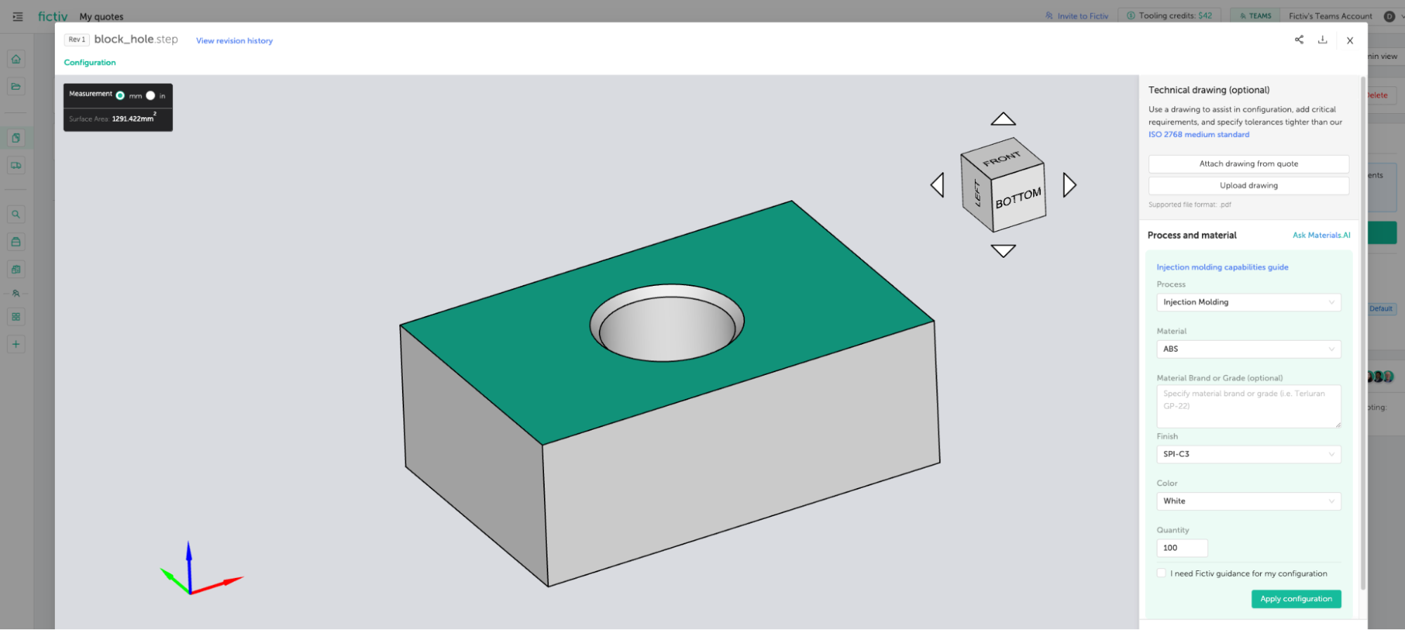 Instant injection molding quote on the Fictiv platform.