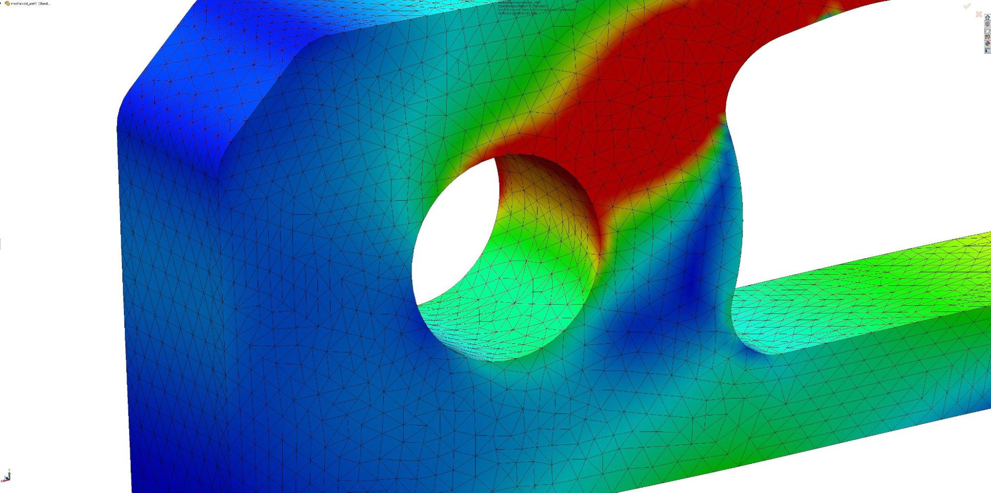 Close-up of FEA simulation showing meshing.