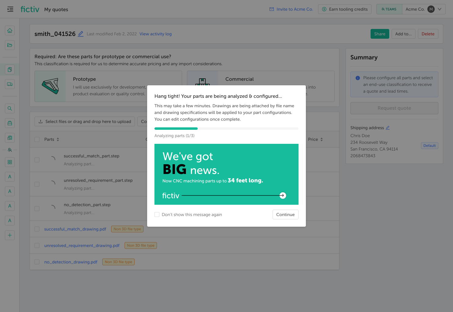 image - Fictiv Fictiv platform analyzing and configuring uploaded parts.