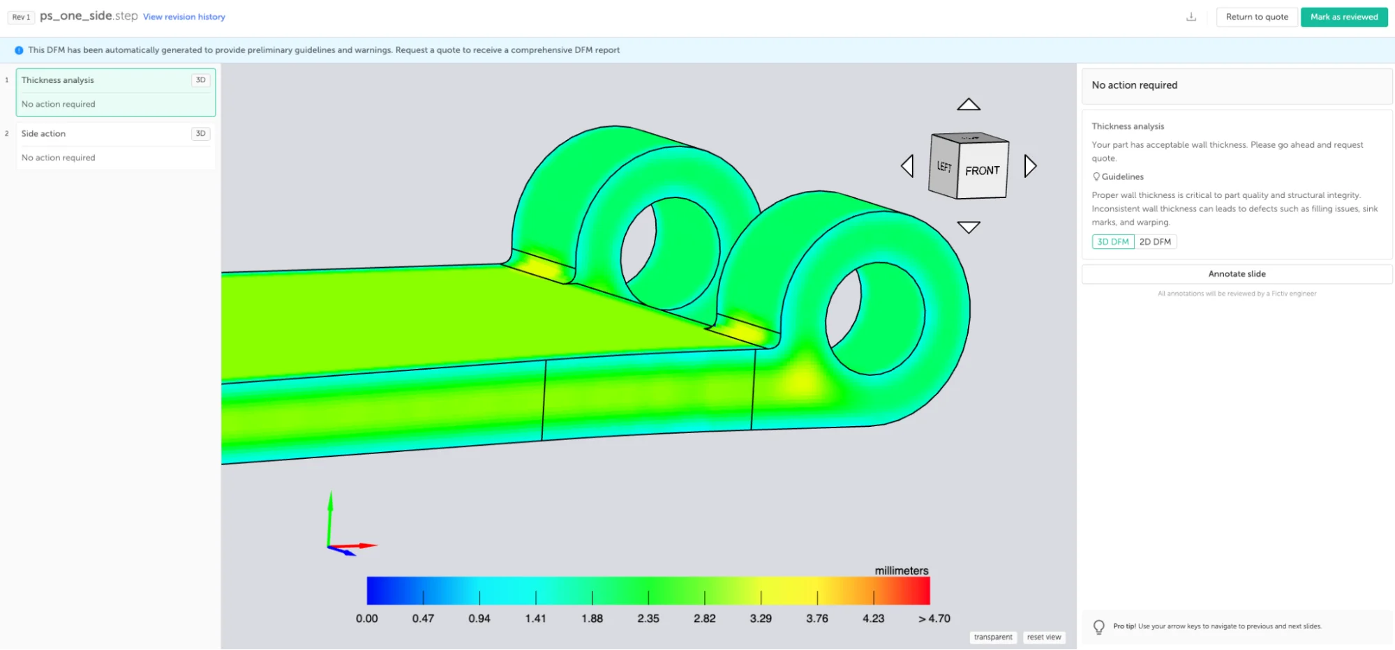 Injection molding wall thickness analysis