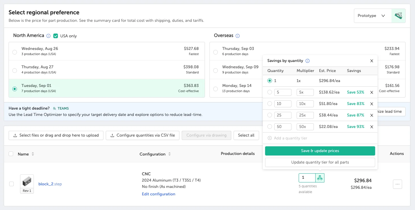 Multi-Quantity Quote on Fictiv Platform - Fictiv Multi-Quantity Quote on Fictiv Platform